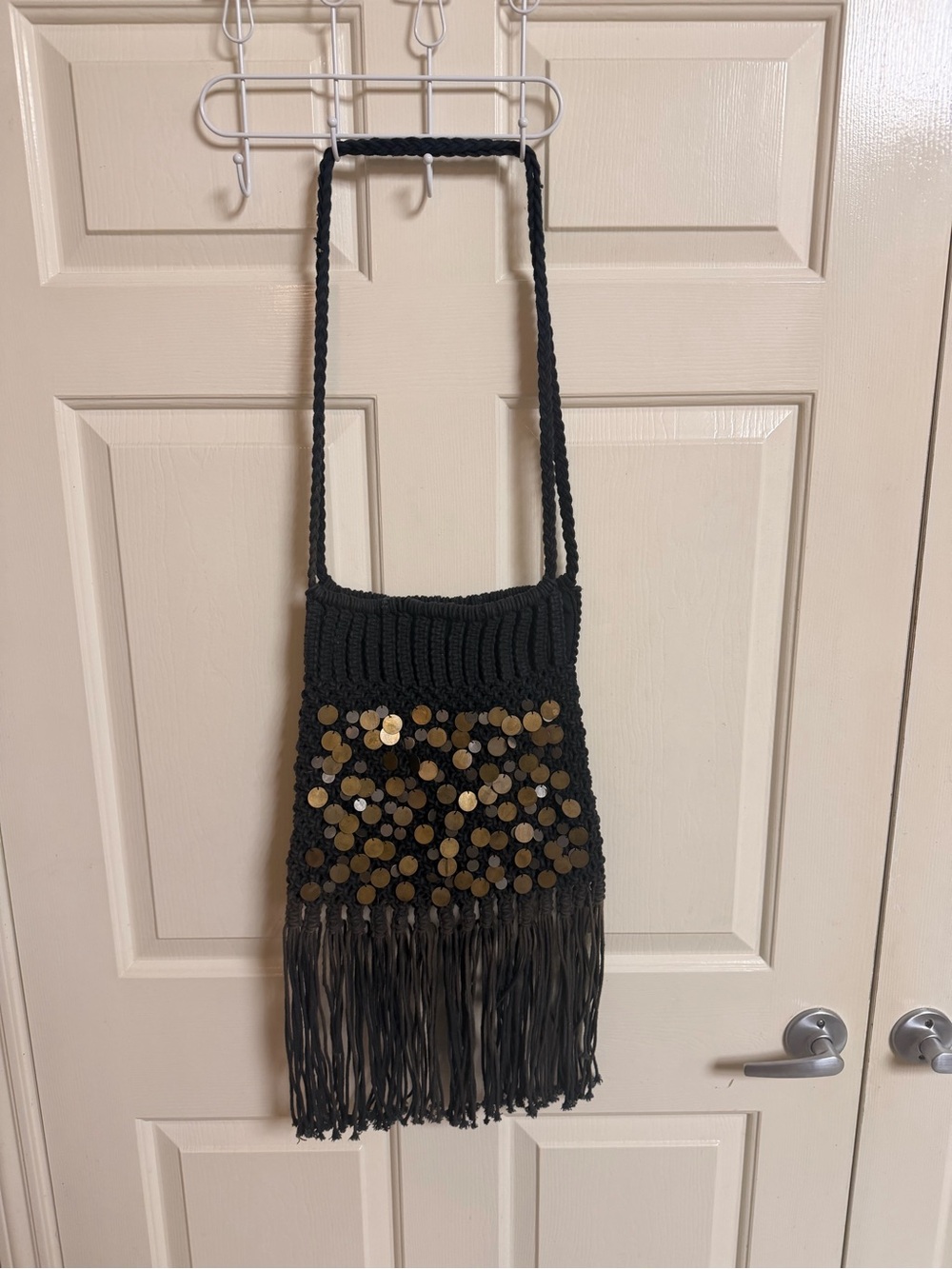 VTG Y2K Free People Crochet Metal Sequin Jingle Cross Body Bag Boho Gypsy